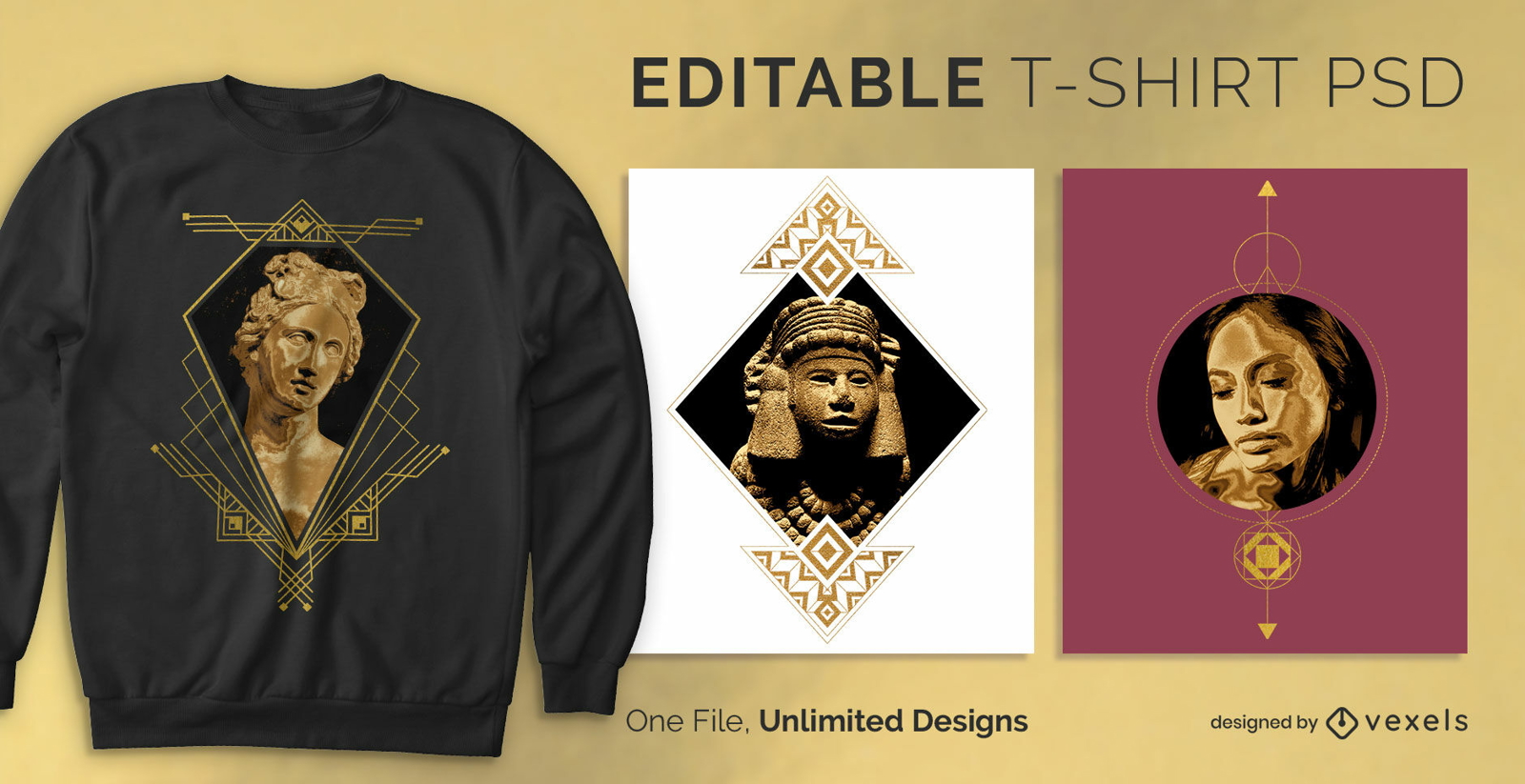 Gold statues scalable t-shirt psd