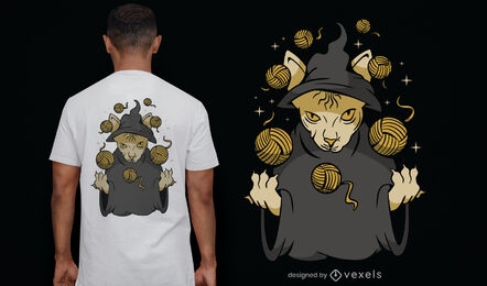 Design de t-shirt de bolas de fios de gato feiticeiro