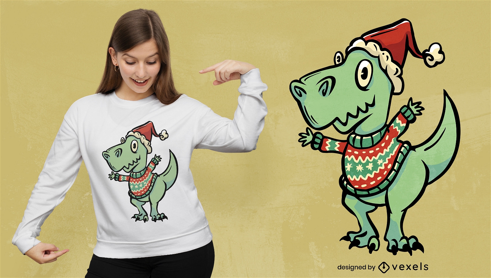 Christmas t-rex sweater t-shirt design