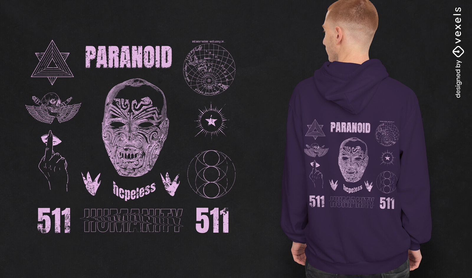 Design de camiseta psd grunge de humanidade paranóica