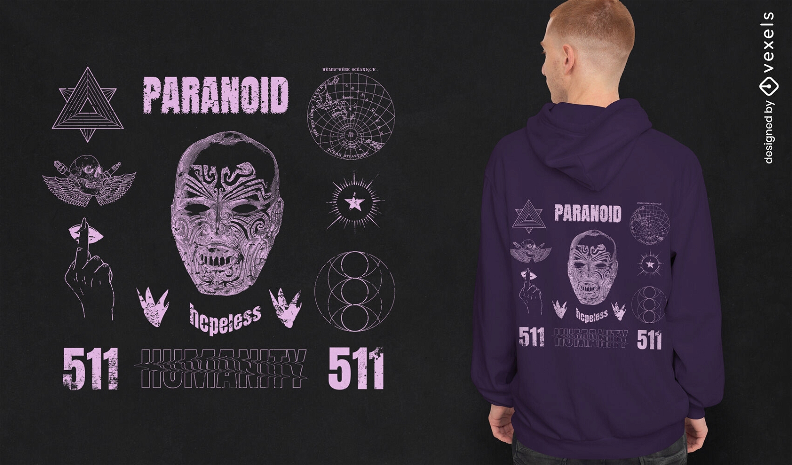 Design de t-shirt psd grunge paranóica humanidade