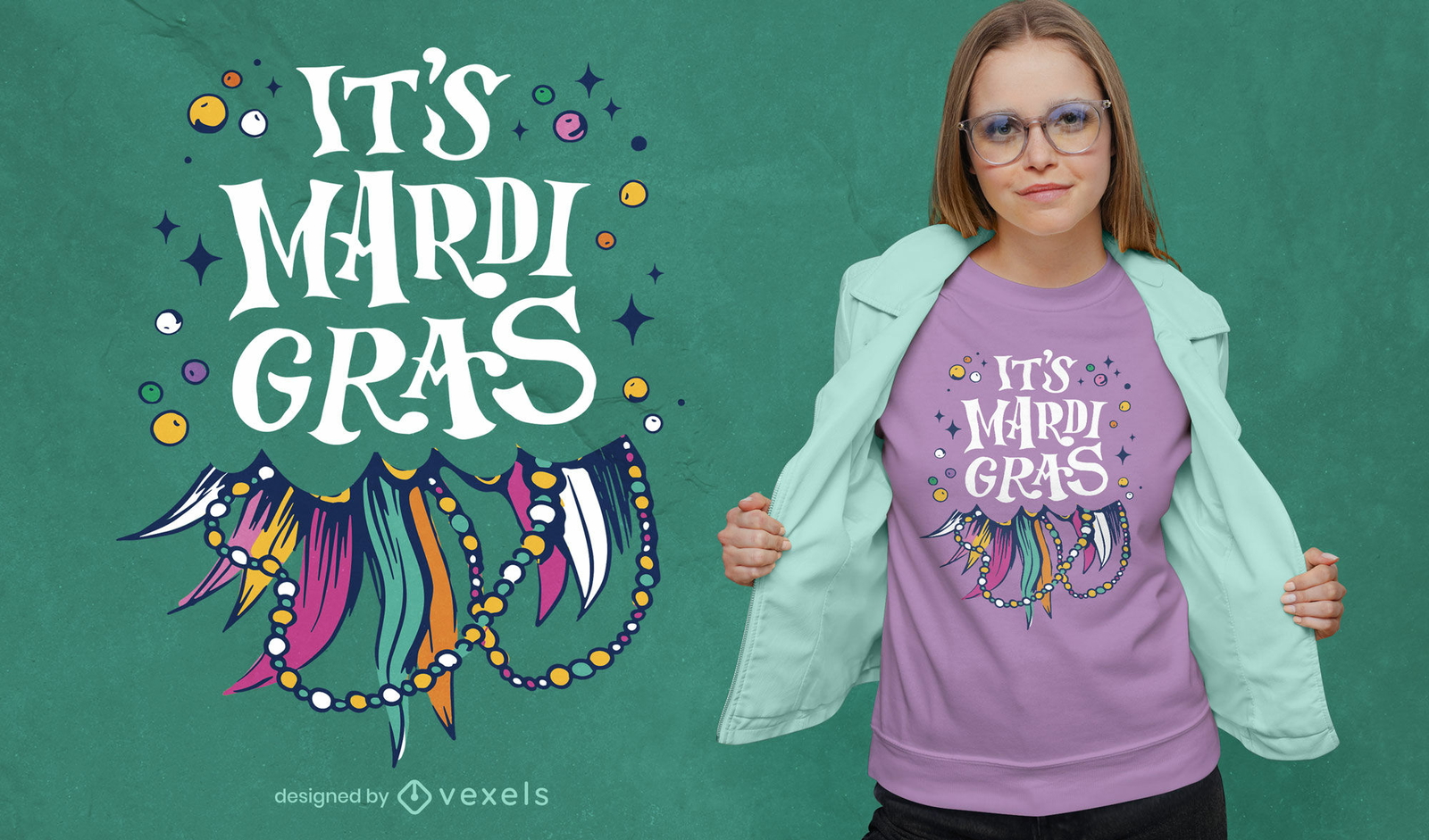 Design de t-shirt com as citações do Mardi Gras