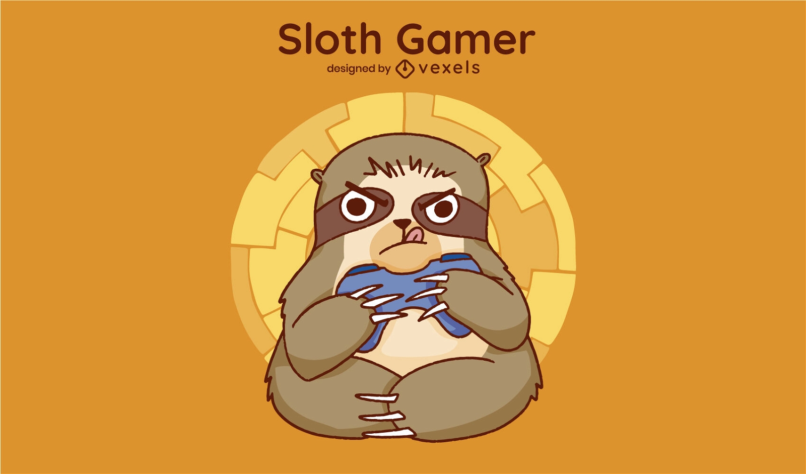 Sloth playing with joystick illustration