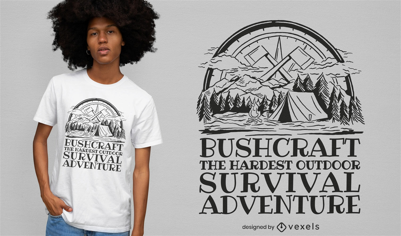 Diseño de camiseta de campamento de aventura de supervivencia.