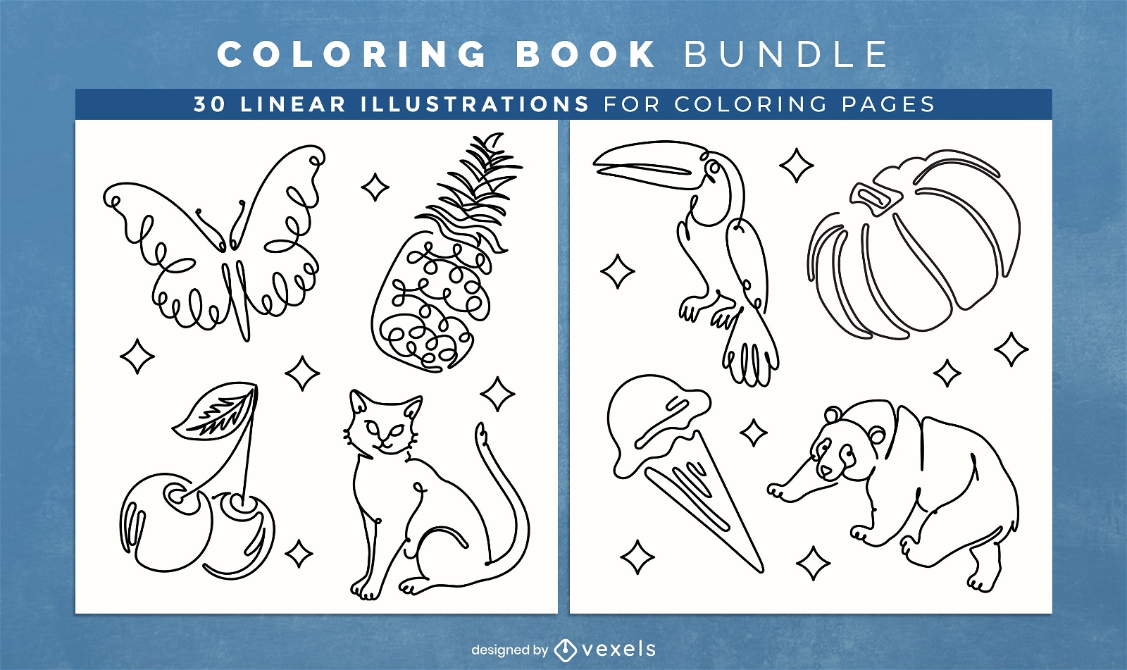 Páginas de diseño de libros para colorear de animales y alimentos