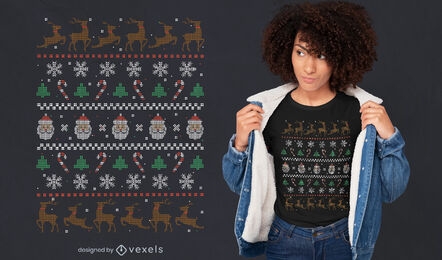 Suéter de Natal com design de t-shirt de Papai Noel e Veados