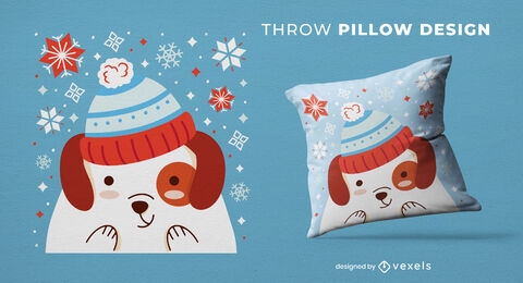 Perro en el diseño de almohada de tiro de nieve.