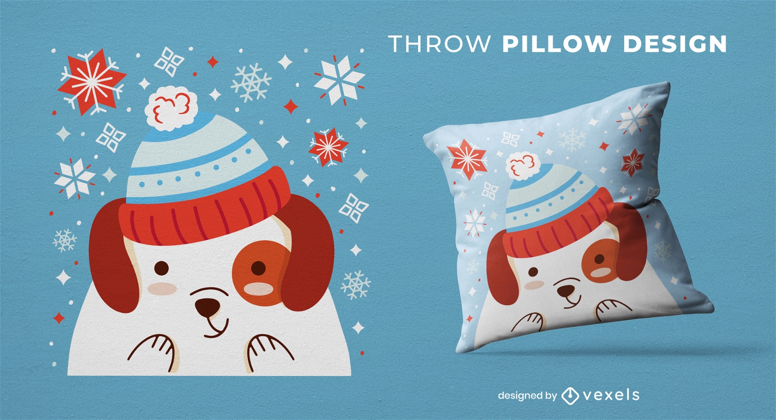 Dog in the snow throw pillow design