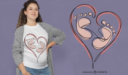 Diseño de camiseta de corazón de pies de bebé.