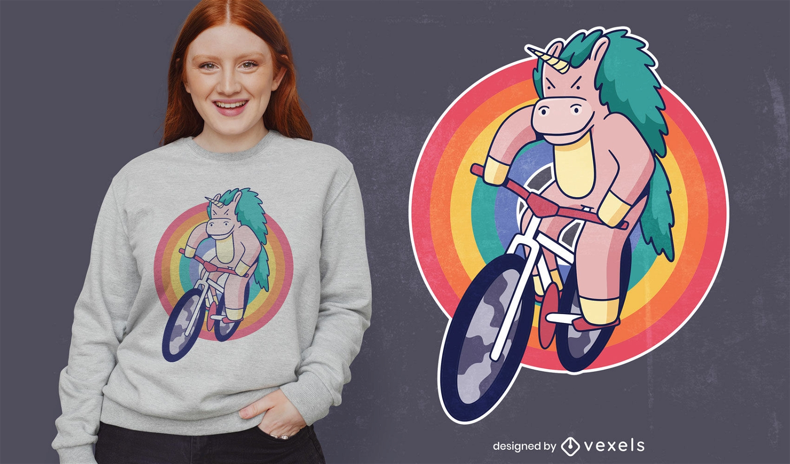 Design de t-shirt unicórnio para andar de bicicleta
