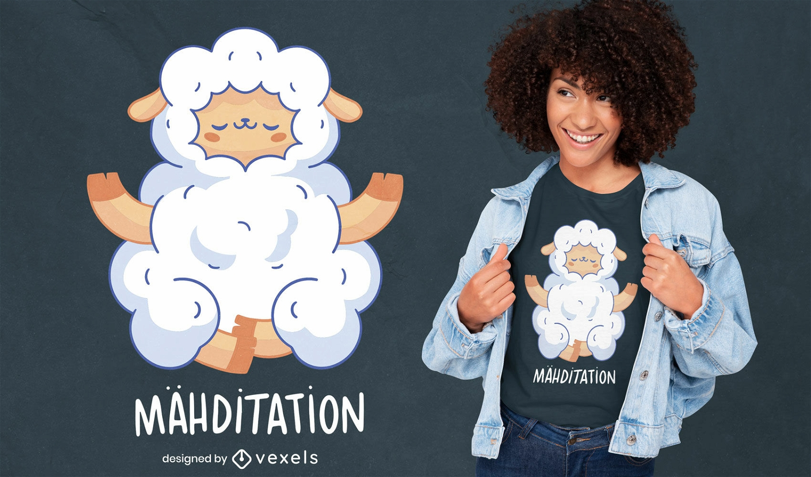 Diseño de camiseta de meditación animal de oveja.