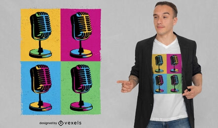 Diseño de camiseta de música de micrófonos de arte pop.