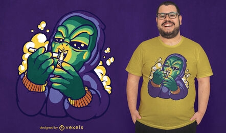Desenho de camiseta de desenho animado alienígena fumando maconha