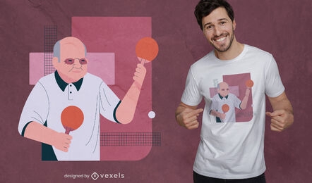 Diseño de camiseta de abuelo jugando ping pong