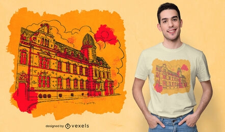 Diseño de camiseta de edificio histórico.