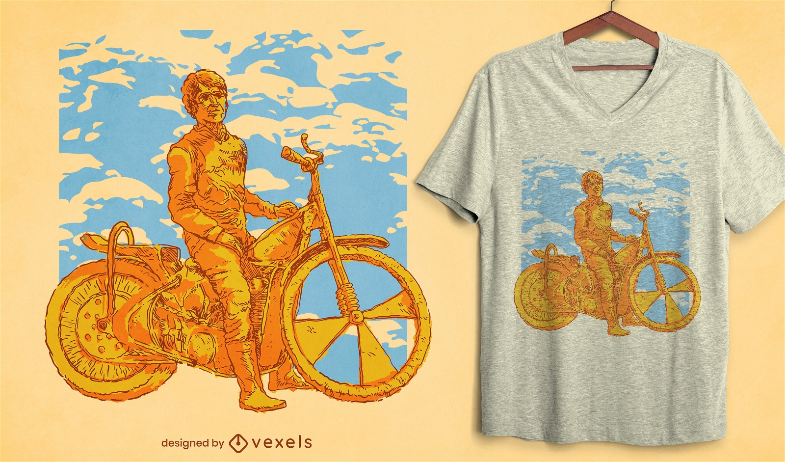 Escultura de hombre en diseño de camiseta de bicicleta.