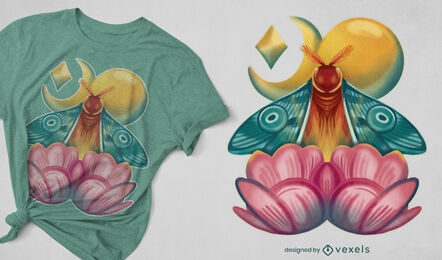 Moth insect with flowers t-shirt design
