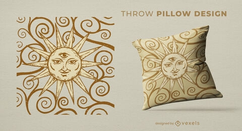 Design de almofadas solares douradas vintage
