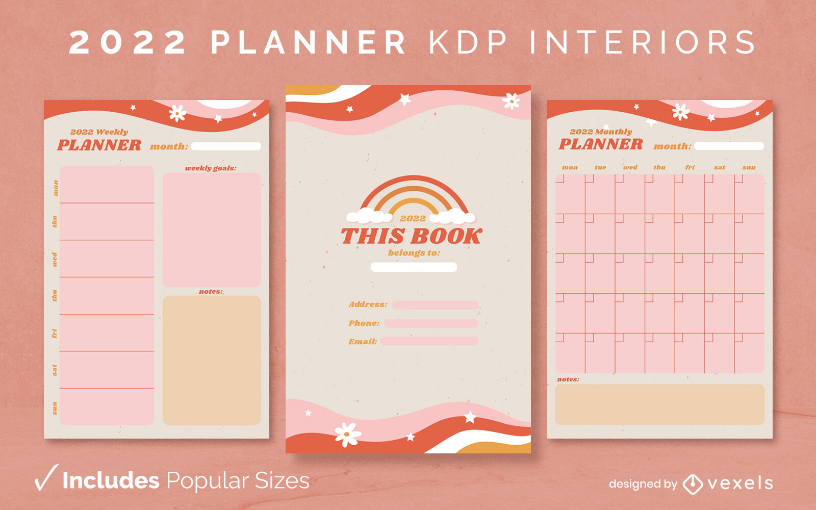 70's rainbow 2022 planner Design Template KDP 