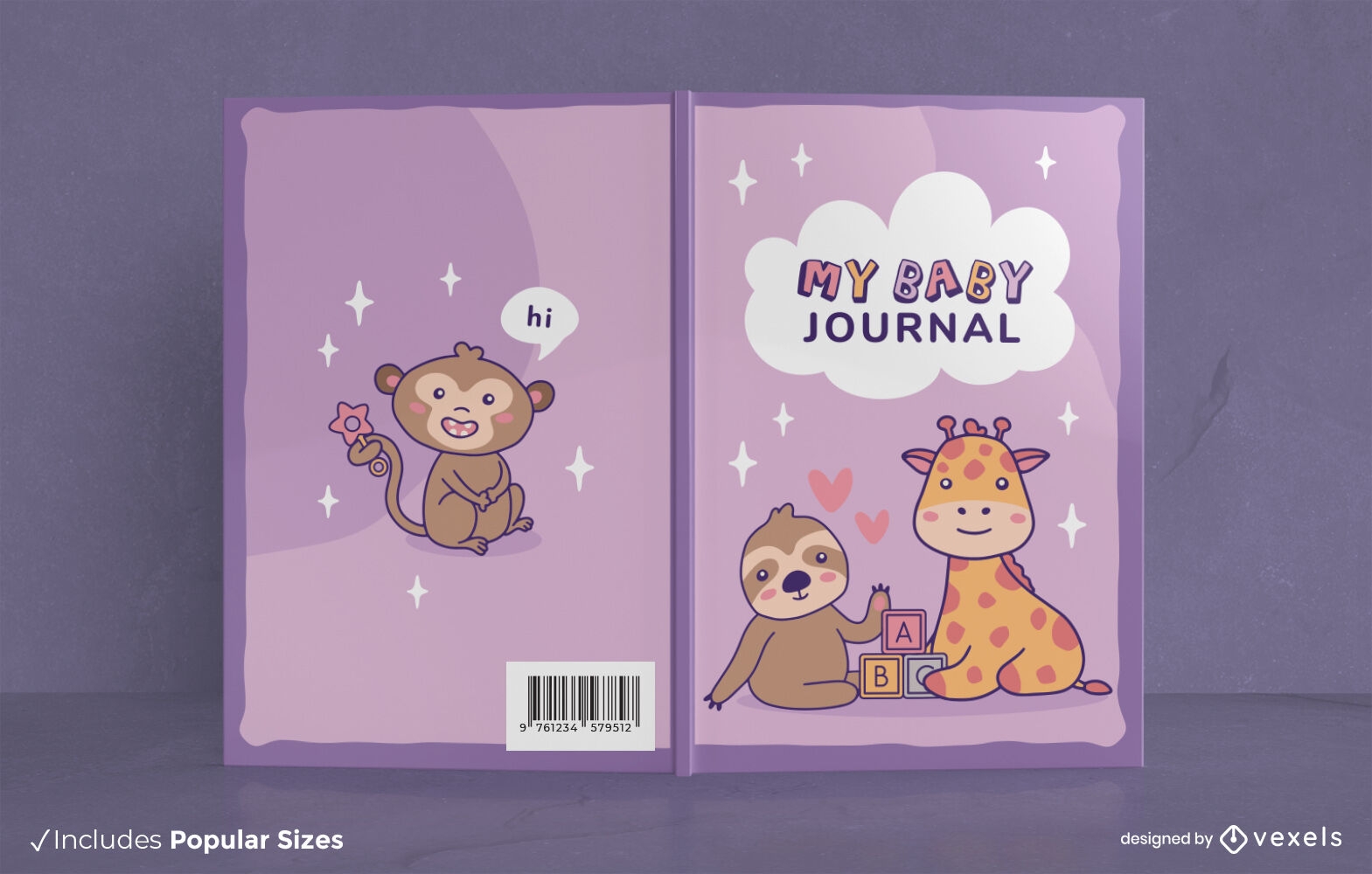 Baby journal animals book cover design