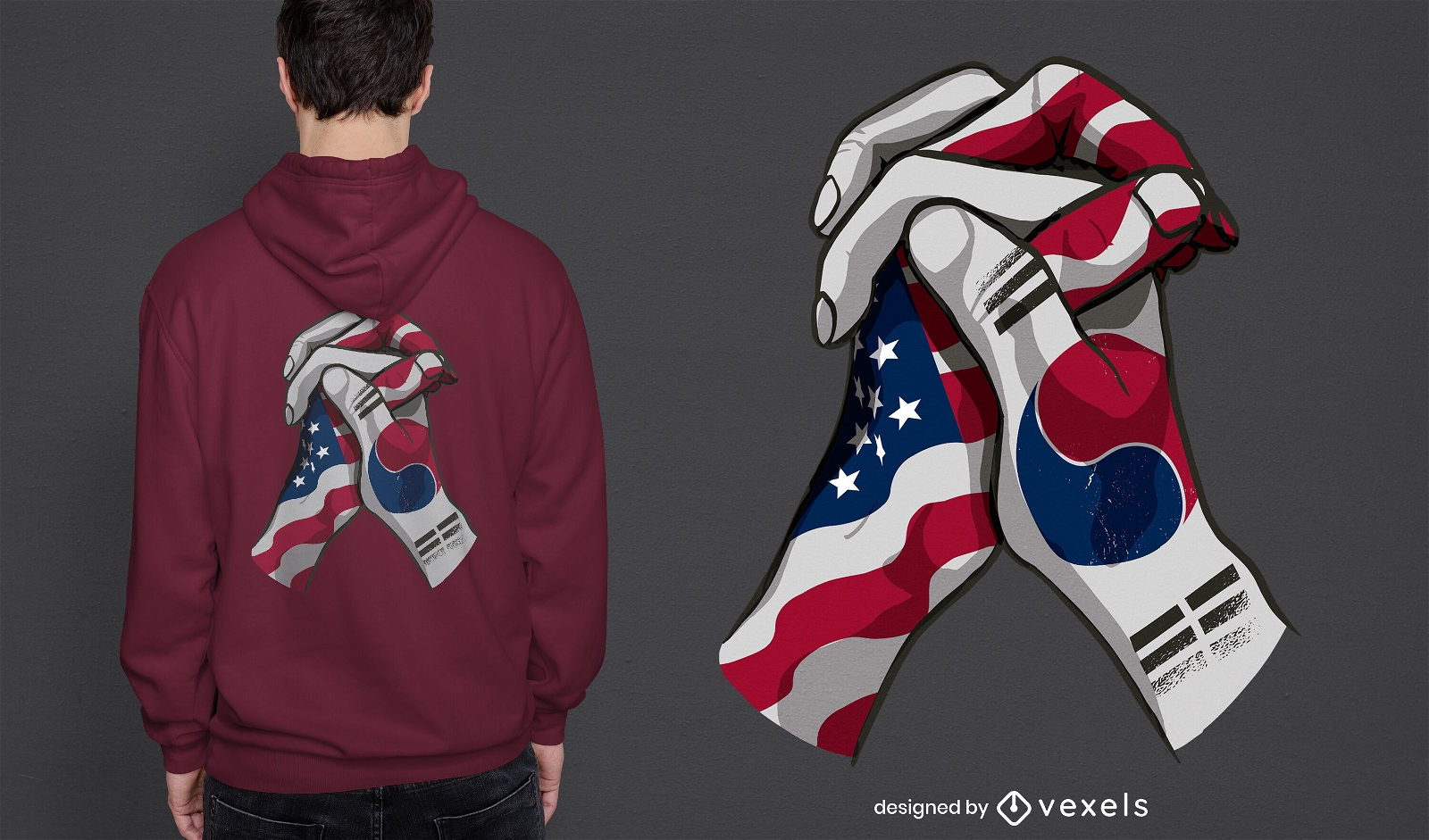Bandeiras dos EUA e da Coréia de mãos dadas no design de camisetas