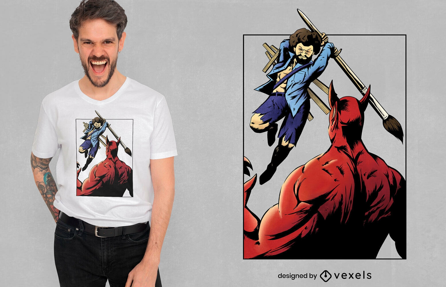 Painter and devil fight psd t-shirt design