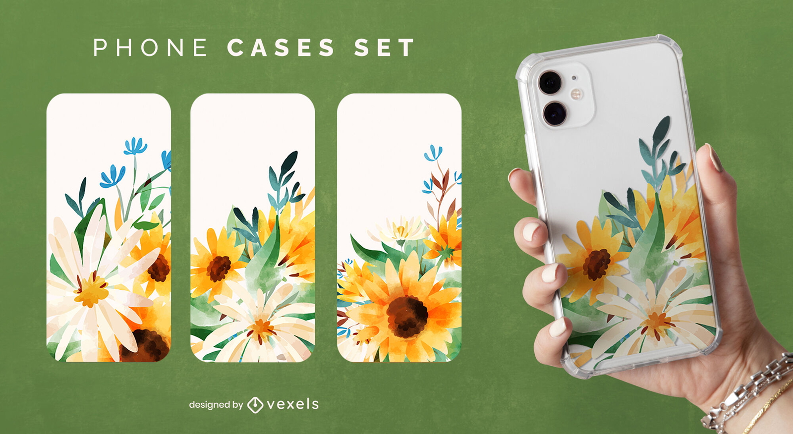 Set de fundas para teléfono con flores en acuarela