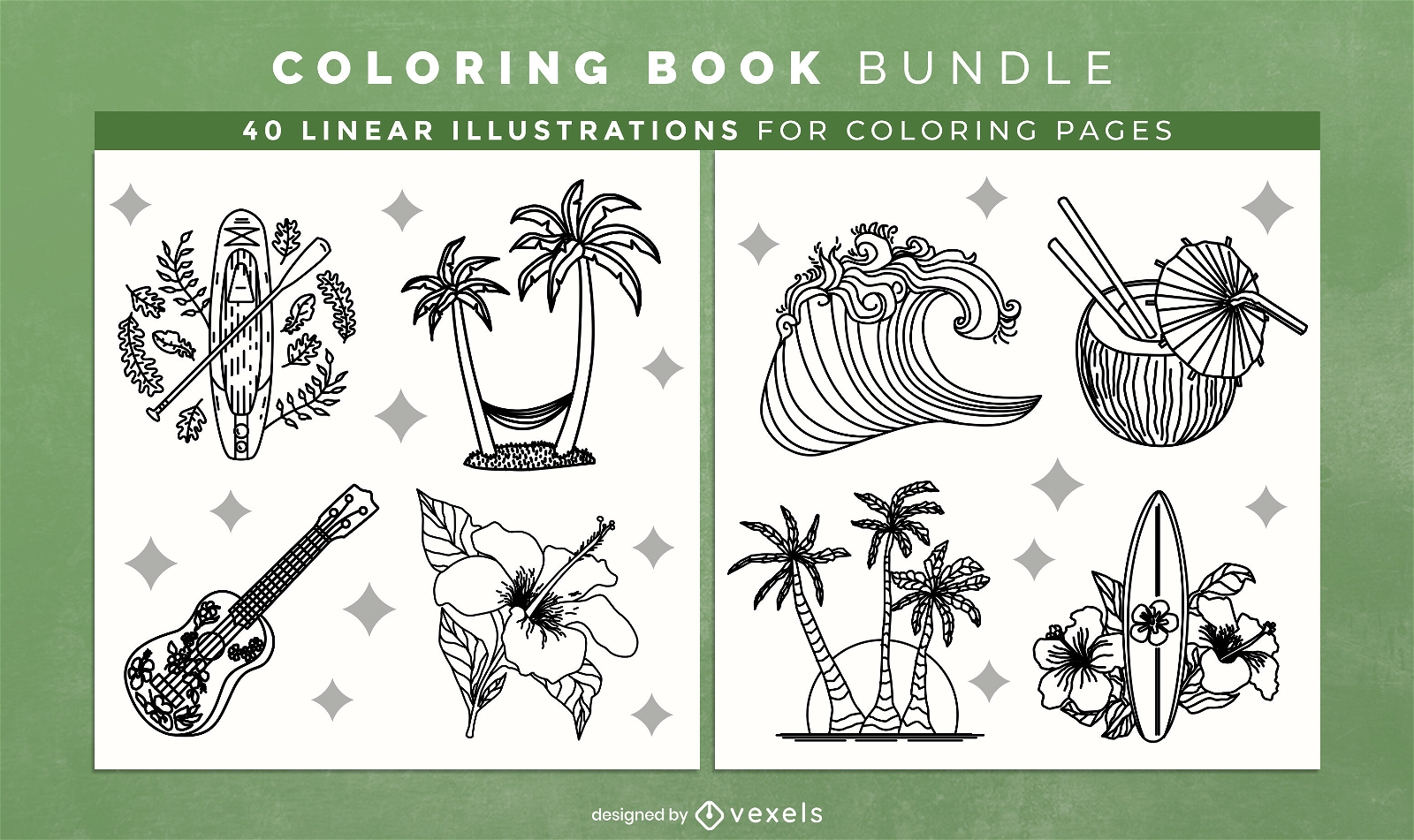 Hawaiian summer coloring book design pages