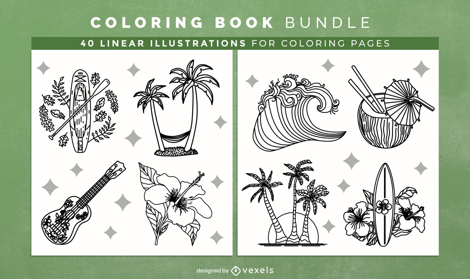 Páginas de diseño de libro para colorear de verano hawaiano