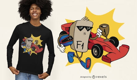 Design de t-shirt de desenho animado de transporte de carro de corrida
