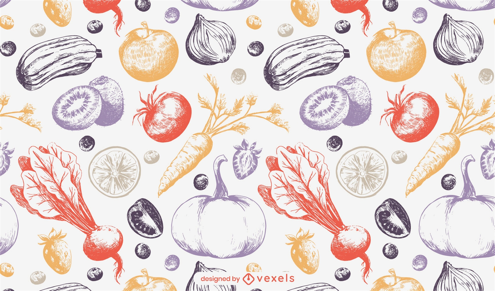 Fruits and vegetables hand drawn pattern