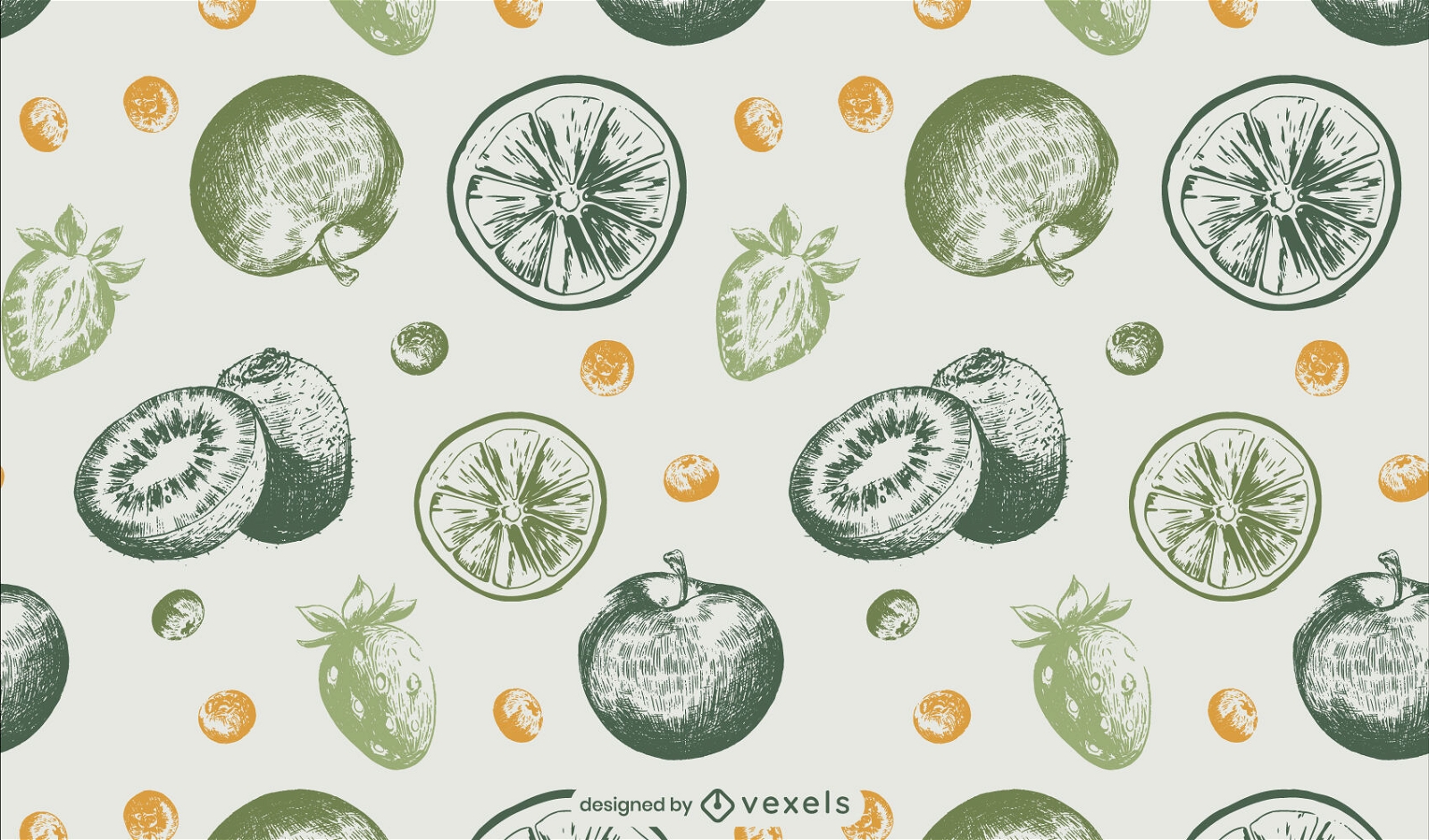 Desenho de padrão de kiwi e maçã