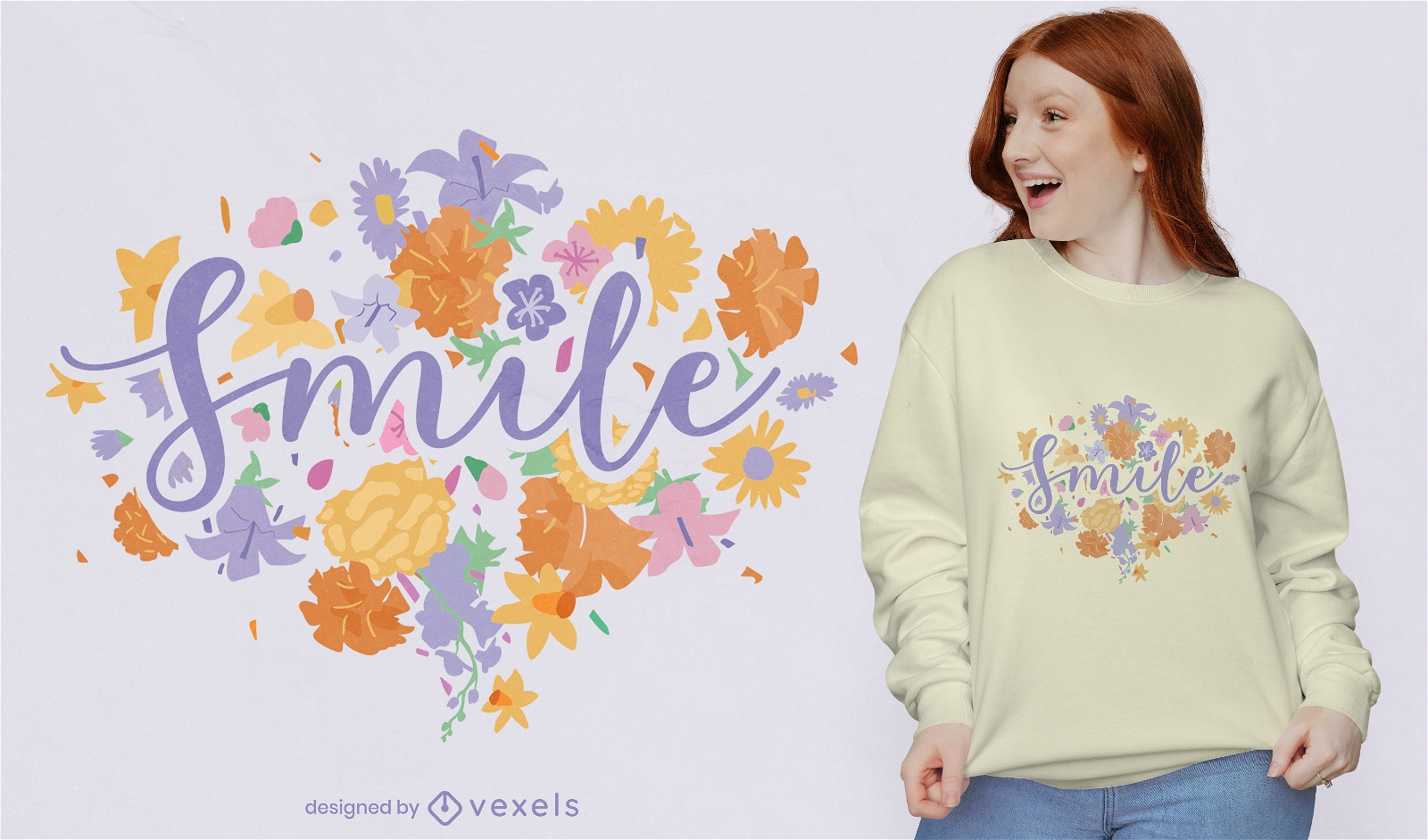 Sorriso com design floral de camiseta