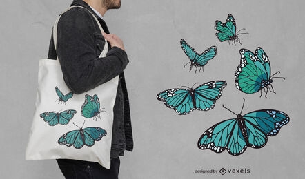 Blue butterflies tote bag design