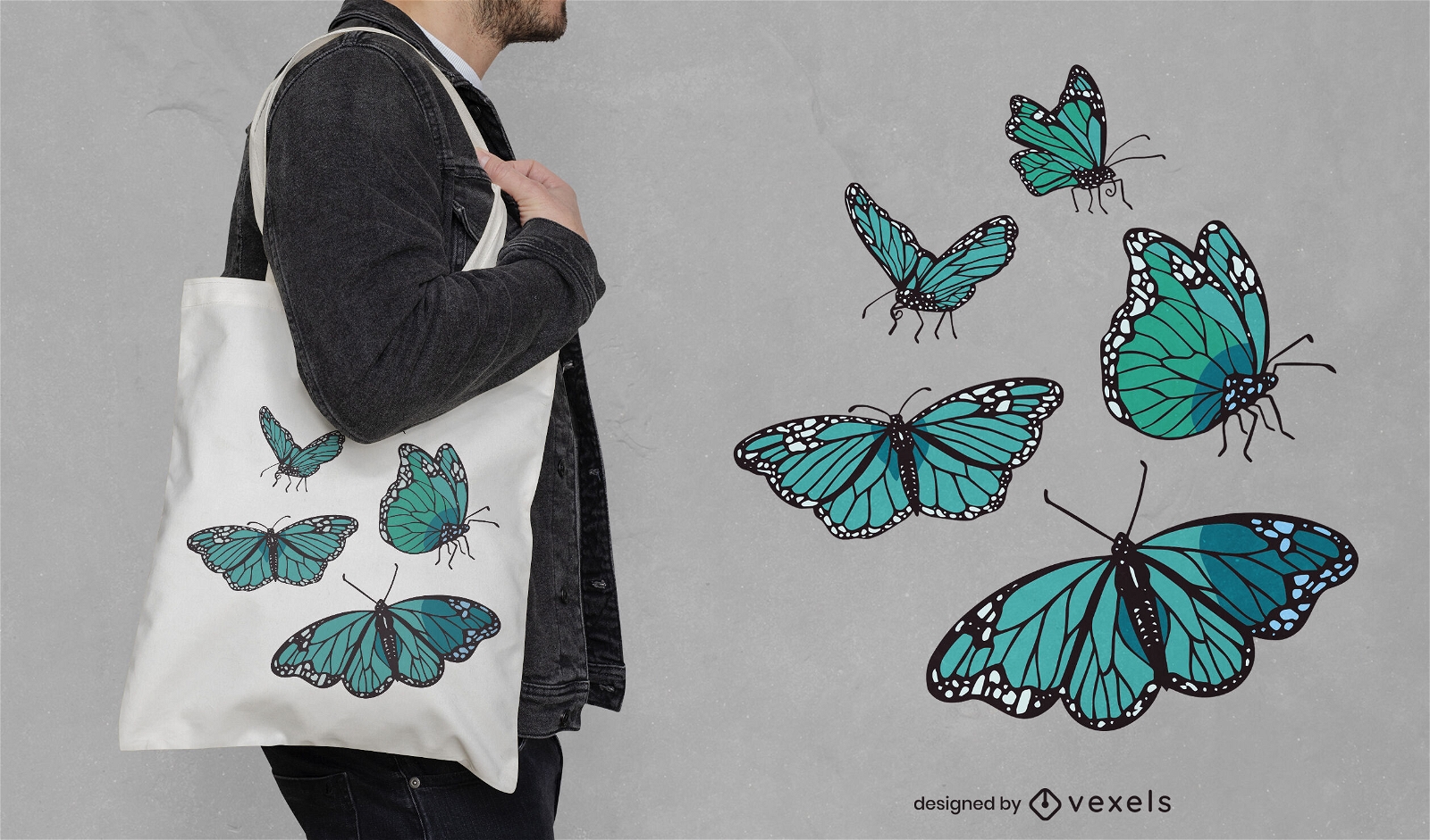 Design de bolsa com borboletas azuis