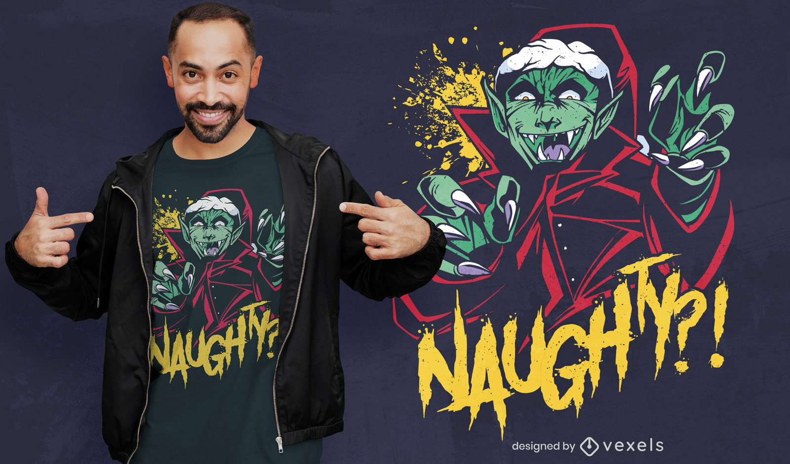 Diseño de camiseta de vampiro navideño.