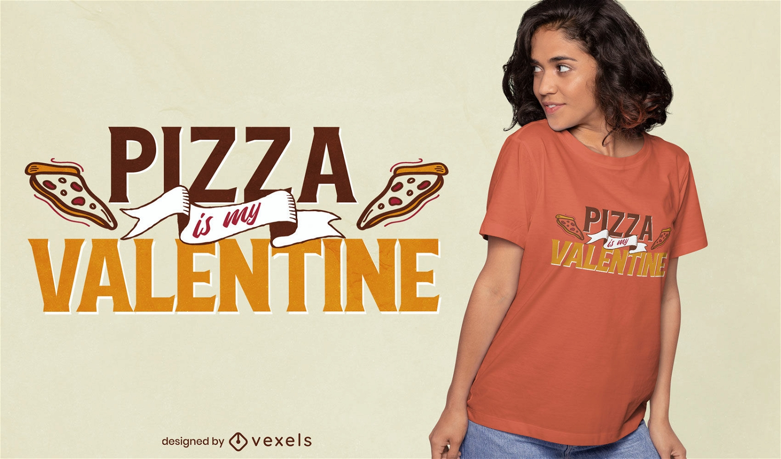Camiseta de pizza del d?a de san valent?n psd