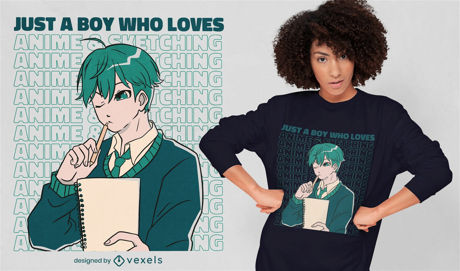Apenas um garoto que adora o design de camisetas de anime