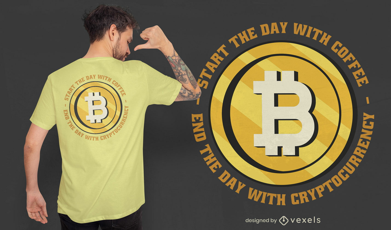 Diseño de camiseta de café y criptomonedas.