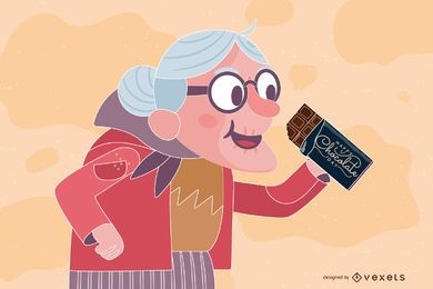 Old Lady With Chocolate Bar Design