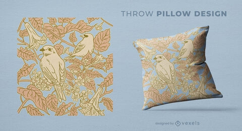 Diseño de almohada vintage con pájaros