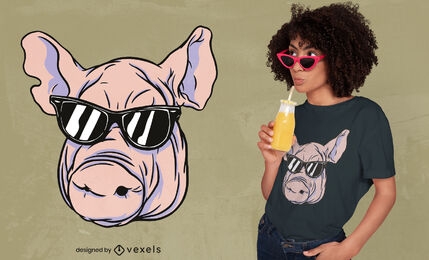 Animal de porco com design de t-shirt de óculos de sol