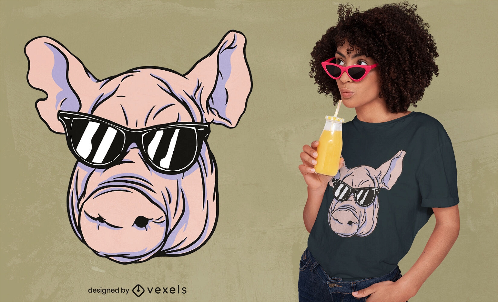 Animal de porco com design de t-shirt de ?culos de sol