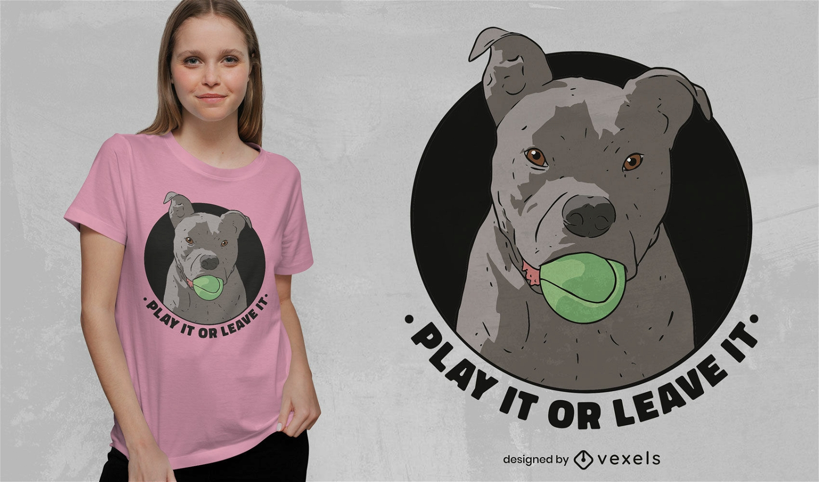 Pitbull-Hund mit Tennisball-T-Shirt-Design