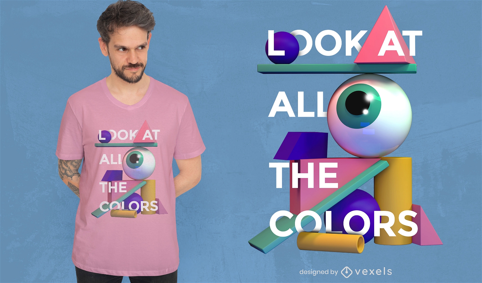 3D geométricas formas psd t-shirt design