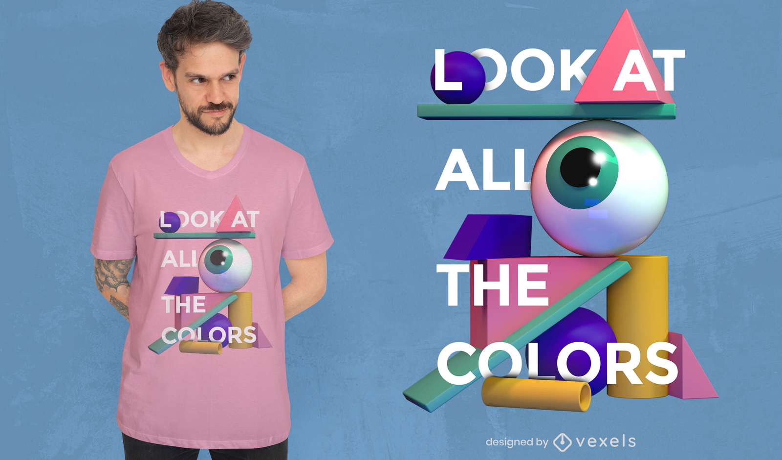 3D geometric shapes psd t-shirt design