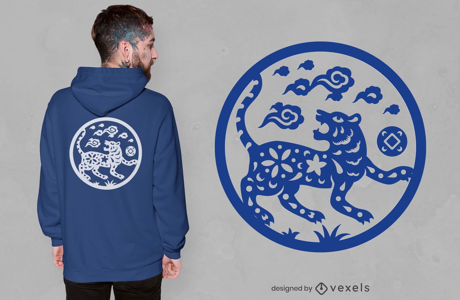 Diseño de camiseta de tigre azul de año nuevo chino.