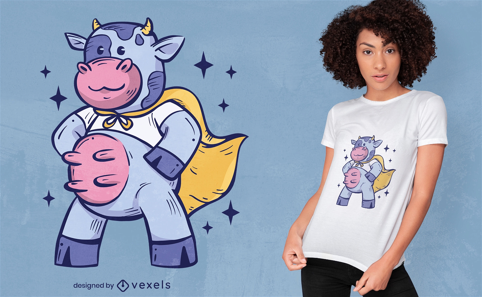 Design de camiseta de vaca de super-her?i