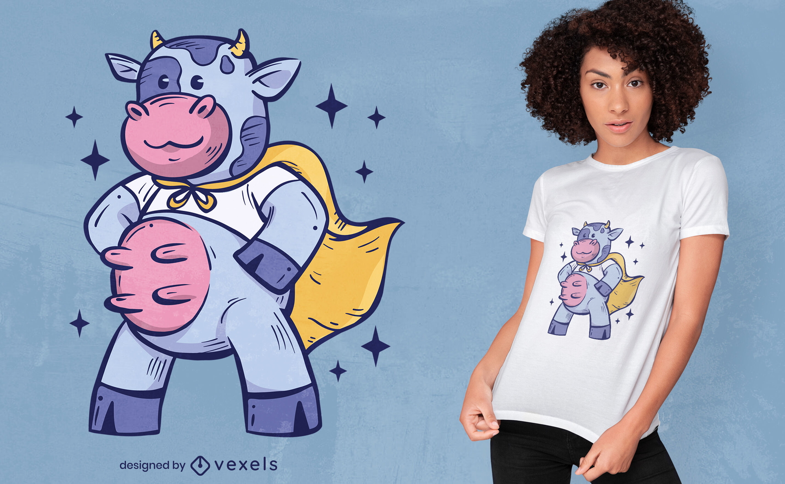 Diseño de camiseta de vaca superhéroe.