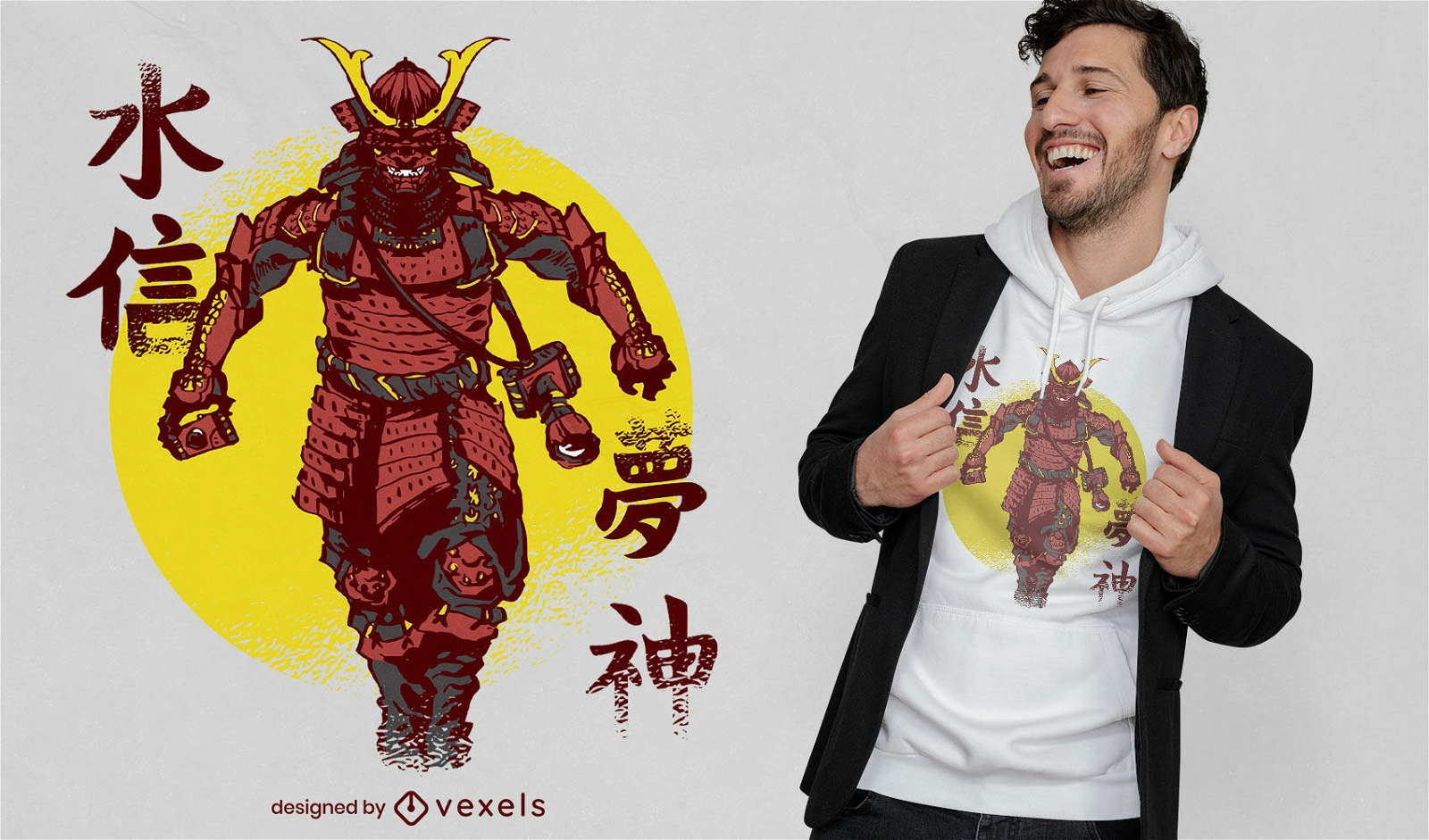 Design de camiseta de fot?grafo guerreiro samurai